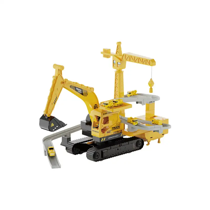 Excavator track with light and music,  included 4pcs cars  3pcs button batteries included.