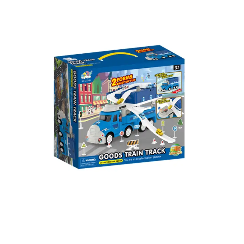 DIY TRAIN TRACK with light, music and ejection function, included 4pcs cars  3pcs AAAbatteries not included.