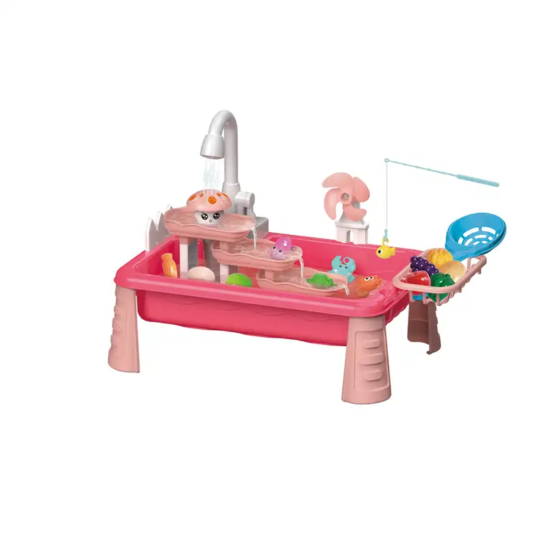 Electric fishing Game  with 5 pcs  fishes  Electric Faucet  Requires 2 AA batteries but not included Red