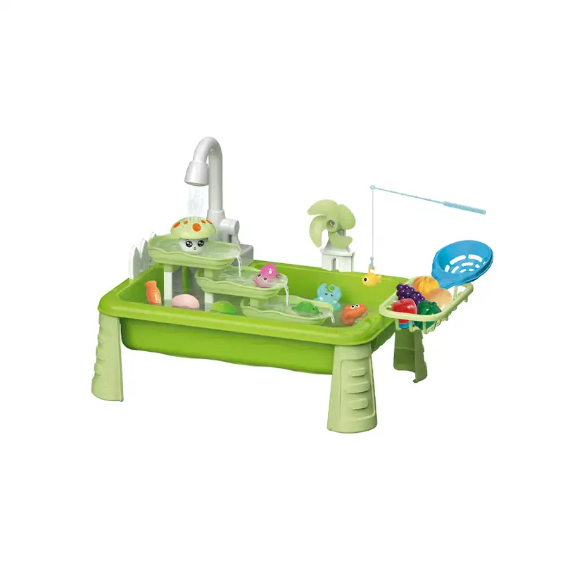 Electric fishing Game  with 5 pcs  fishes  Electric Faucet  Requires 2 AA batteries but not included Green