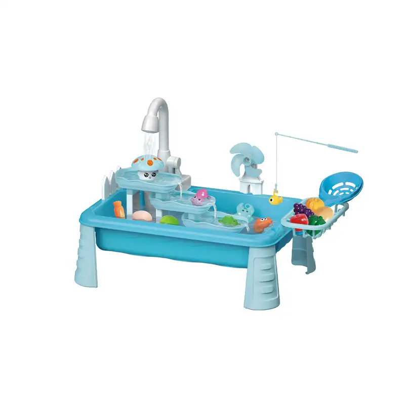 Electric fishing Game  with 5 pcs  fishes  Electric Faucet  Requires 2 AA batteries but not included Blue