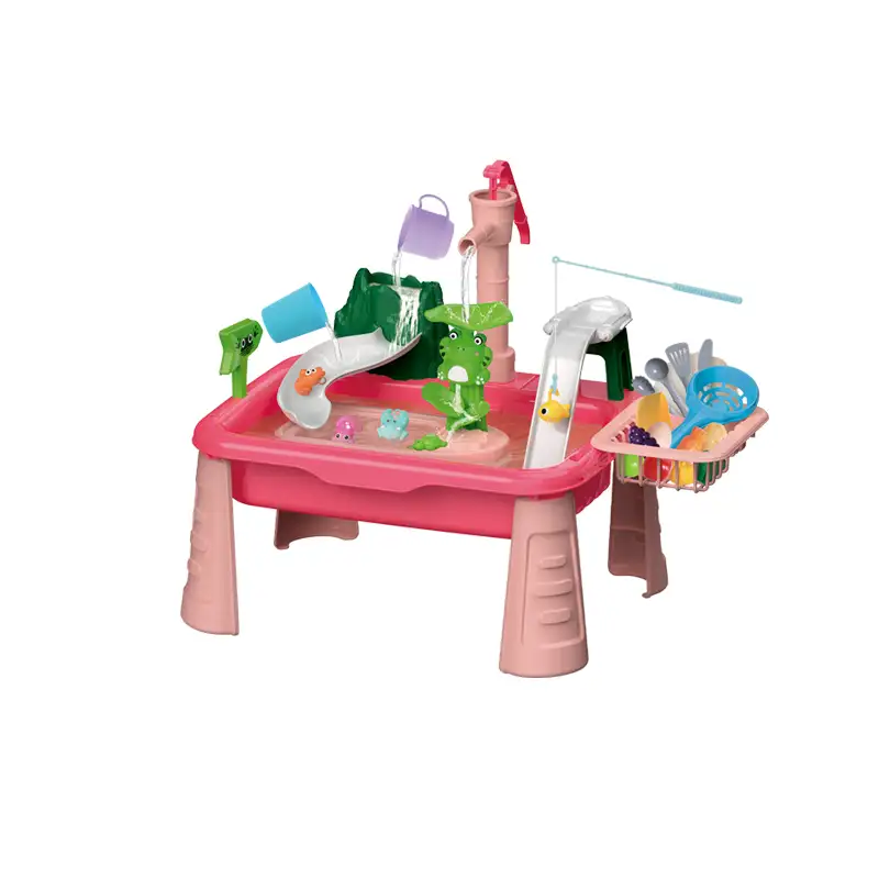 Manual water discharge                           Water play table sink                              Comes with 10 pcs  fishes                           Manual faucet                                          Red