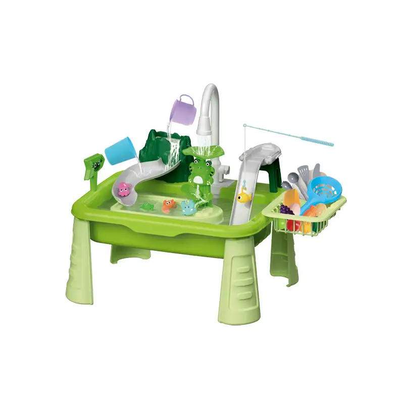 Electric water discharge                           Water play table sink                              Comes with 10 pcs  fishes                           Electric faucet   Requires 2 AA batteries but not included      Yellow (复制) (复制)