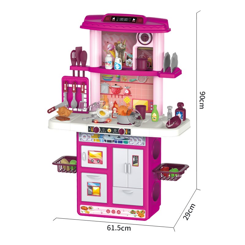 Kids kitchen set with light, sound and spraying  (59pcs)      Inject water and press to release water Inject water and spraying Cooking stove with sound and light   Kitchen Simulation Experience.