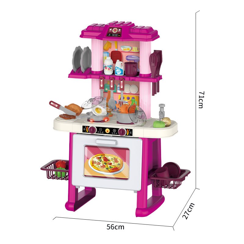 Kids kitchen set with light, sound and spraying  (45pcs)      Inject water and press to release water Inject water and spraying Cooking stove with sound and light   Kitchen Simulation Experience.