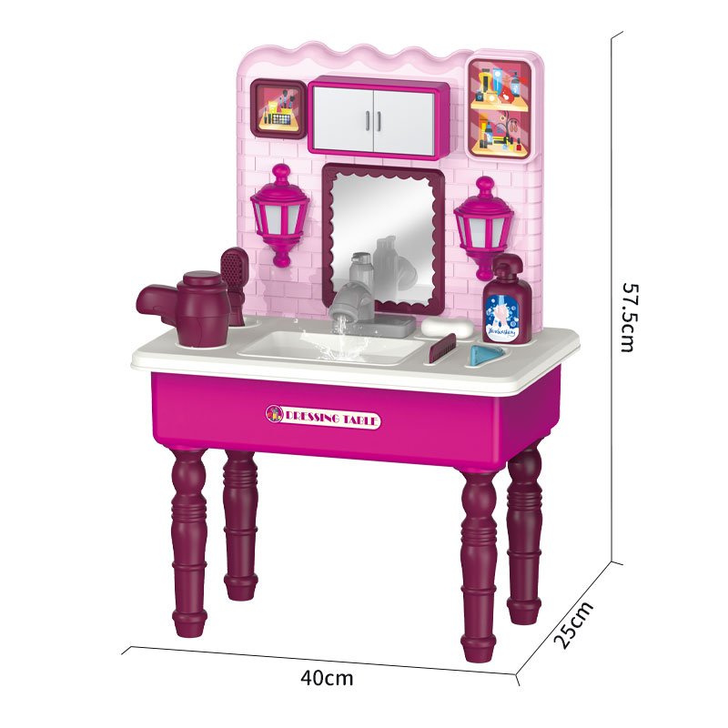 Children dressing table with sound (26pcs)     Makeup mirrors, Rotating Faucet, Circulation water discharge function, Simulated Water Flow Sound Effect.