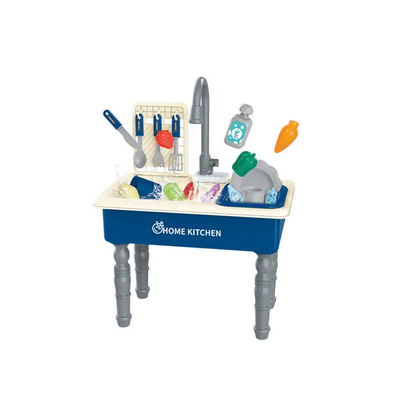 Children dishwasher with sound (33pcs) Electrically-driven continuous water discharge， Electrically-driven faucet water pumping， Simulated water flow sound effect， Dishwasher simulation  It uses 3pcs AA batteries but not included.