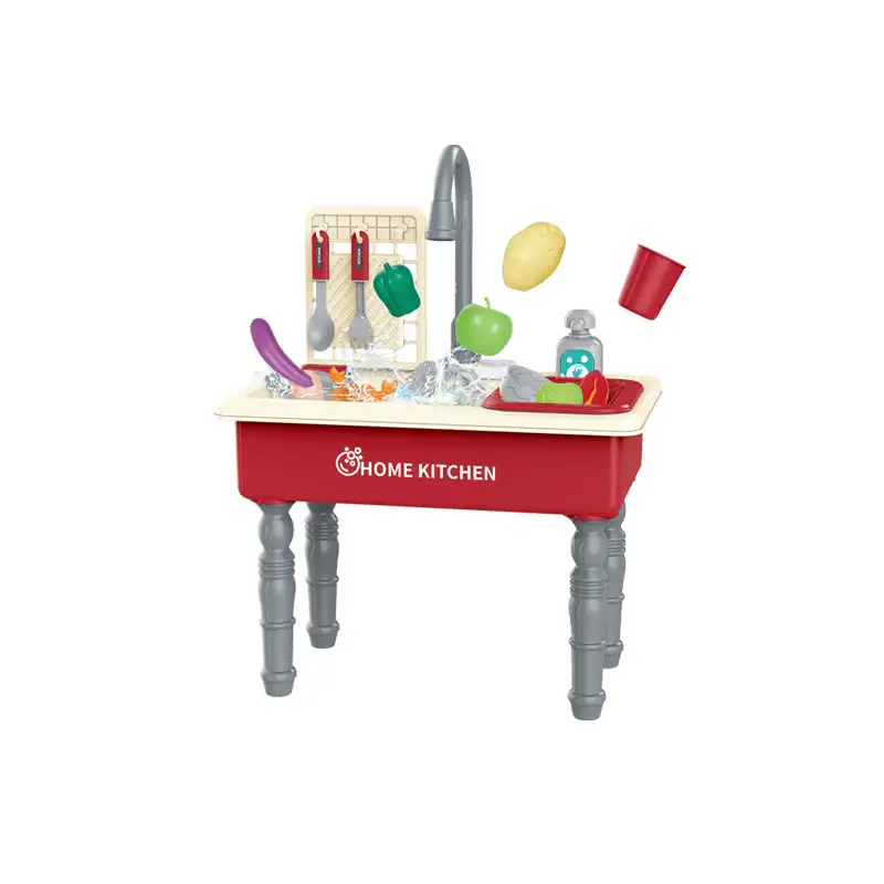 Children dishwasher with sound (33pcs) Electrically-driven continuous water discharge， Electrically-driven faucet water pumping， Simulated water flow sound effect， Dishwasher simulation  It uses 3pcs AA batteries but not included.