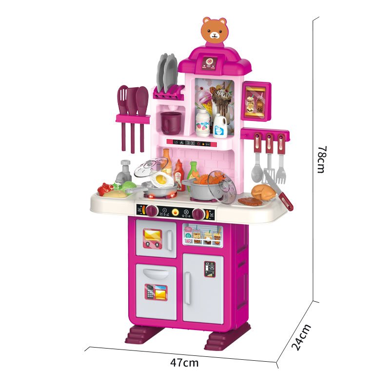 Kids kitchen set with light, sound and spraying  (51pcs)      Inject water and press to release water Inject water and spraying Cooking stove with sound and light   Kitchen Simulation Experience